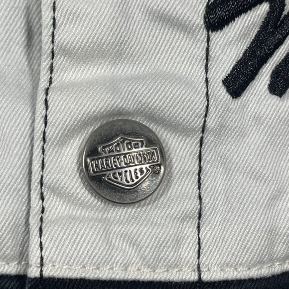 Harley-Davidson Sleeveless Button-Up Shirt Mens L Black Orange White Distressed - Picture 3 of 8